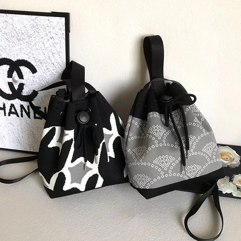 Sac Seau Tricoté Pour Femmes Motif Pied-De-Poule Cœur Cordon Sac Bandoulière Sac À Épaule Mode Polyester