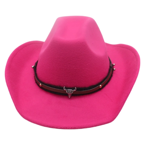 Western Cowboy Hat Polyester Felt Vintage Wide Brim Sun Protection Ethnic Bull Skull Decor Fedora For Outdoor Travel