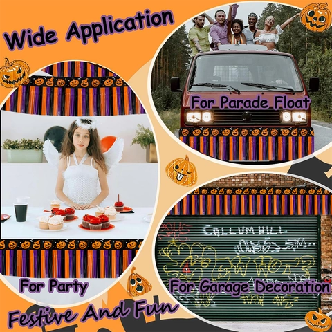 Halloween Folien Fransenvorhang Banner Schwarz Orange Lila Gestreifte Quasten Girlande Mit Kürbismuster Für Party Dekoration