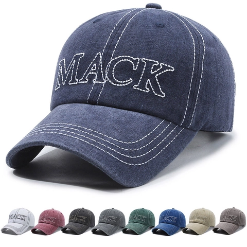 Washed Cotton Baseball Cap Vintage Letter Embroidery Adjustable Sun Shade Hat Casual Unisex