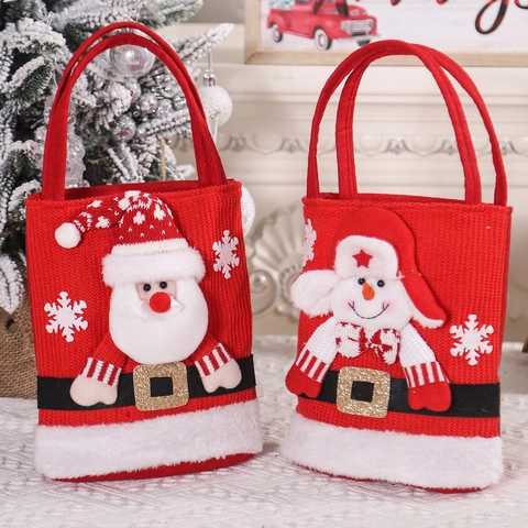 Sac Cadeau de Noël en Tricot Avec Père Noël Bonhomme de Neige Renne Ours 3D Sac à Main pour Décoration de Fête Festive