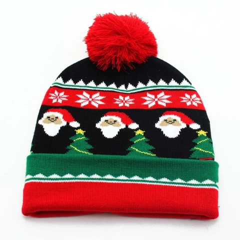 Berretto in Maglia di Natale Con Pompon Motivo Babbo Natale Renna Fiocco di Neve Caldo Berretto Invernale Jacquard per Uomo Donna