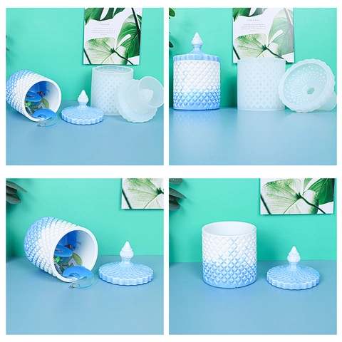 European Roman Storage Jar Silicone Mold With Lid Geometric Diamond Texture DIY Resin Casting Candle Cup Craft Tool