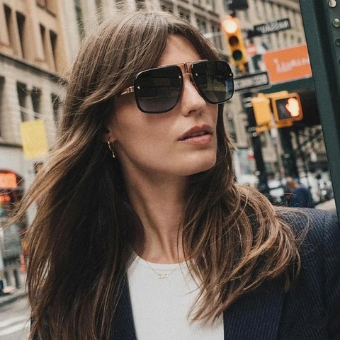 Vintage Oversized Square Sunglasses For Women Men Metal Frame Double Bridge Gradient Lens Fashion Retro UV400 Eyewear