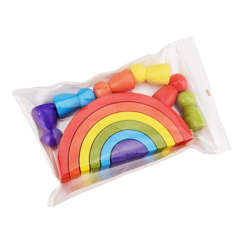 Blocchi Impilabili Arcobaleno Giocattoli Da Costruzione In Legno Con Bambole Montessori Educativo Per Bambini Piccoli Colorati