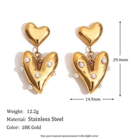 Heart Artificial Pearl Stud Earrings Stainless Steel 18K Gold Plated Irregular Design French Style Jewelry For Women Elegant