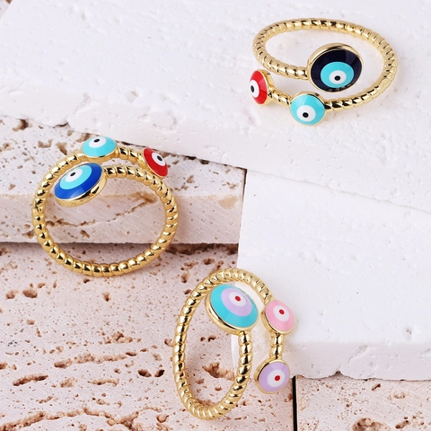 Evil Eye Offene Ringe Kupfer Vergoldet Bunte Emaille Verstellbar Minimalistischer INS Stil Mode Schmuck Für Damen