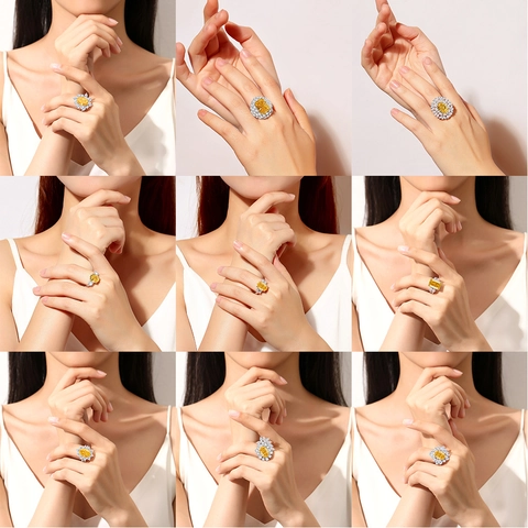 Luxury 925 Sterling Silver Yellow Zirconia Ring Fashion Ice Cut Flower Ring For Women Exquisite Wedding Finger Jewelry