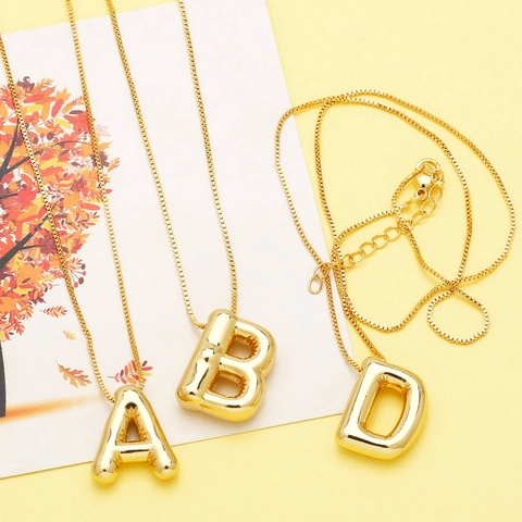Collana Con Pendente Lettera Iniziale Rame Placcato Oro Stile Palloncino 3D Catena Box Gioielli Minimalisti Moda Per Donne