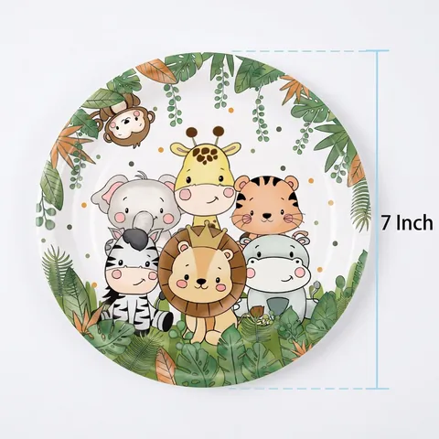 Jungle Animal Party Decorations Cartoon Zoo Theme Birthday Tableware Banner Balloon For Kids Celebration