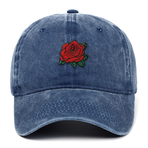Berretto da Baseball in Cotone Lavato Vintage con Rosa Rossa Ricamata Cappello Dad Hat Protezione Solare Regolabile Donna Uomo