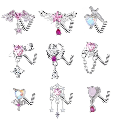 Piercing Naso In Acciaio Inossidabile A Forma Di L Cuore Zircone Ala Stella Gioielli Gotico Estetica Moda