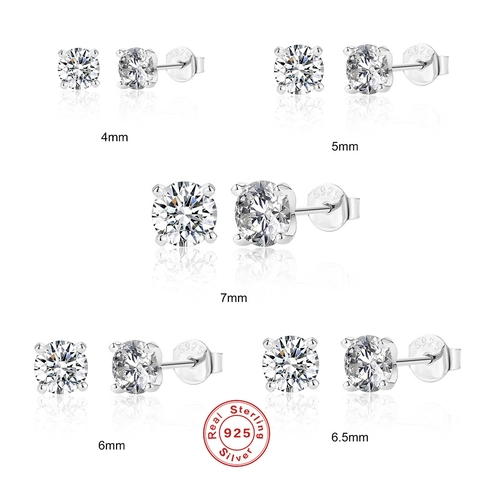 925 Sterling Silver Moissanite Stud Earrings Round Brilliant Cut Four-Prong Platinum Plated Elegant Women Jewelry