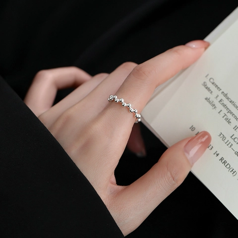 S925 Sterling Silver Bead Open Ring For Women Minimalist Geometric Irregular Ball Adjustable Finger Ring Fashion Jewelry