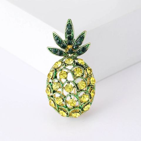 Funkelnde Anstecknadel Mit Ananas Legierung Gelbe Grüne Strasskristall Emaille Frucht Kleidung Accessoire Damen Herren