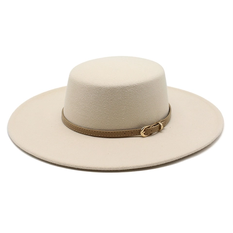Boater Hat Flat Top Wide Brim Wool Felt Style Cotton Polyester Blend Retro British Autumn Winter Men Women