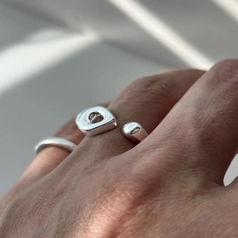 925 Sterling Silver Open Ring Minimalist Geometric Organic Shape Adjustable Polished Finish Fashion Jewelry For Women