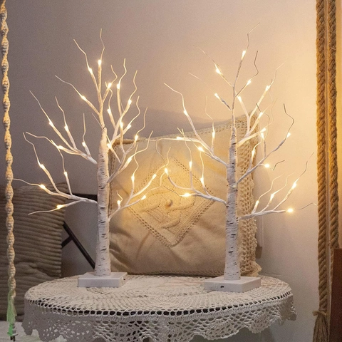 LED Birch Tree Lamp Artificial Warm Light Tabletop Decorative Light Christmas Halloween Thanksgiving USB Battery Powered