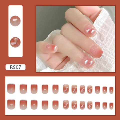 Press On Nails Translucent Pink Gradient White Cloud French Tip Glossy Glitter Sweet Elegant For Women