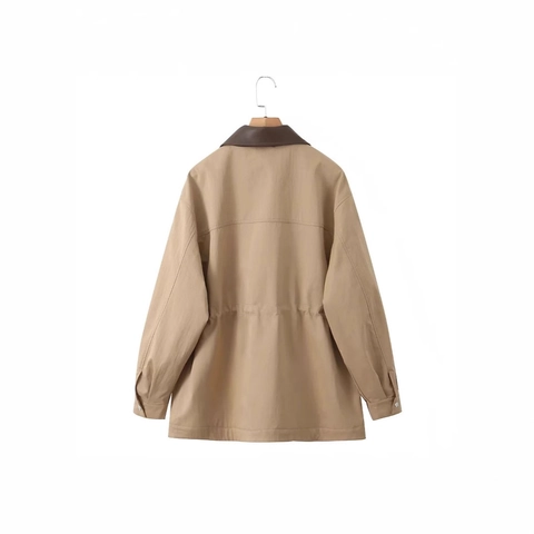 Trench Coat Utility Media Lunghezza Da Donna Poliestere Con Colletto In Ecopelle Vita Con Coulisse Khaki