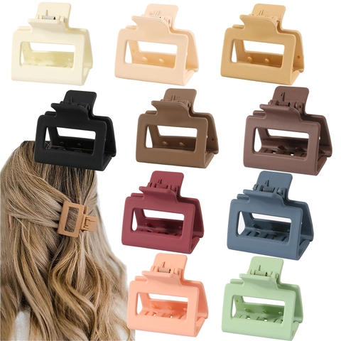 Matte Rectangular Hair Claw Clips Square Plastic Nonslip Hollow Out Fashion Hairpin Styling Accessories For Women Girls Elegant Durable