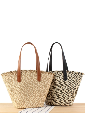 Sac Cabas Tissé En Corde De Papier Pour Femmes Sac À Épaule En Paille Grande Kapacité Avec Poignée En Cuir PU Fermeture Éclair