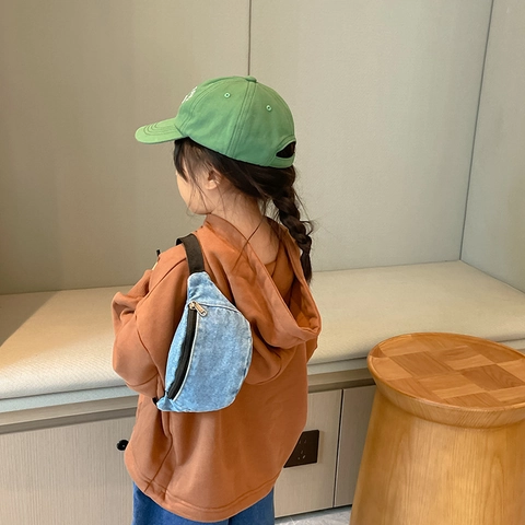 Kids Denim Waist Bag Casual Fanny Pack Korean Style Chest Bag With Adjustable Strap For Boys Girls Toddlers