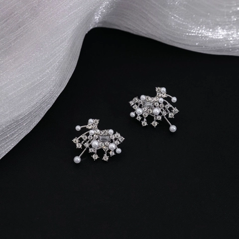 Orecchini a Bottone con Perle Artificiali a Nuvola Irregolare Con Perno in Argento Sterling 925 Strass Lega Argento Gioielli Donna