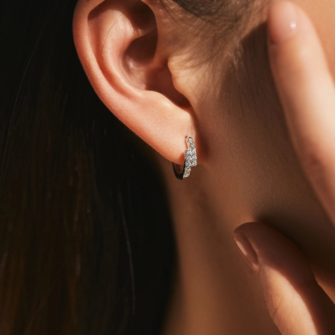 MODIAN Pendientes de Aro de Plata de Ley 925 Moissanita Color D para Mujer Doble Fila Pavé Joyería de Moda Regalo