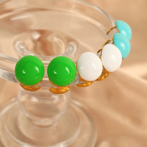 French Vintage Hoop Ear Clips Stainless Steel Gold Plated Enamel Geometric Round Elegant Jewelry For Women