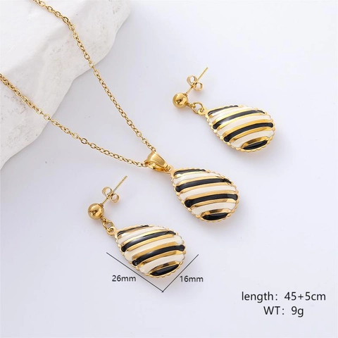 Geometrische Sieraden Ketting En Oorbellen 18K Verguld 304 Roestvrij Staal Emaille Zwart Wit Gestreept Mode Vrouwen