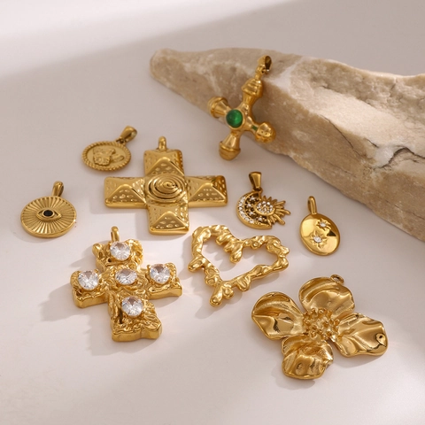 Roestvrij Staal DIY Sieraden Hangers Verguld Hart Kruis Bloem Ster Maan Charms Strass Sieraden Maken Knutselbenodigdheden Voor Dames