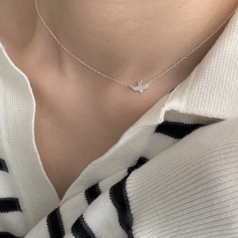 Collana Uccello In Argento Sterling 925 Minimalista Pendente Animale Choker Per Donne Gioielli Eleganti