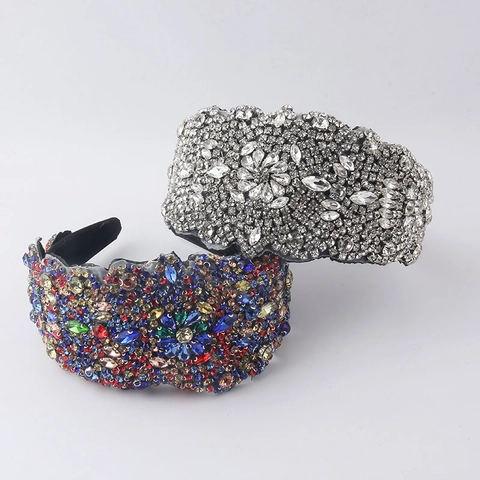 Cerchietto Largo Barocco Cristallo Strass Imbottito Tessuto Velluto Matrimonio Festa Ballo Moda Vintage Per Donne