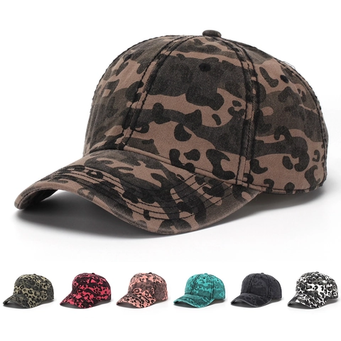 Casquette De Baseball En Coton Lavé Imprimé Léopard Camouflage Rétro Réglable Style Streetwear Chapeau Vintage