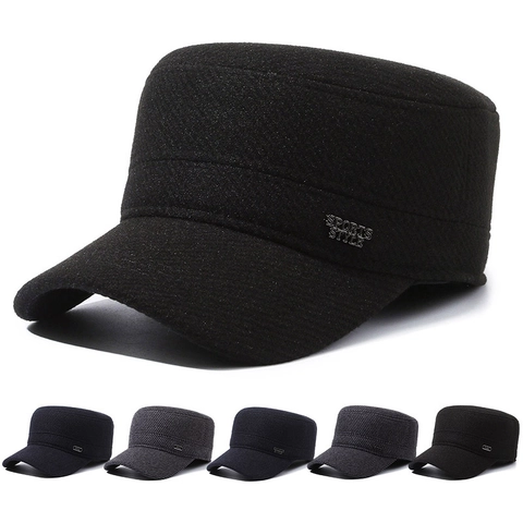 Cappello Cadet Invernale Da Uomo Misto Lana Caldo Protezione Orecchie Regolabile Stile Militare