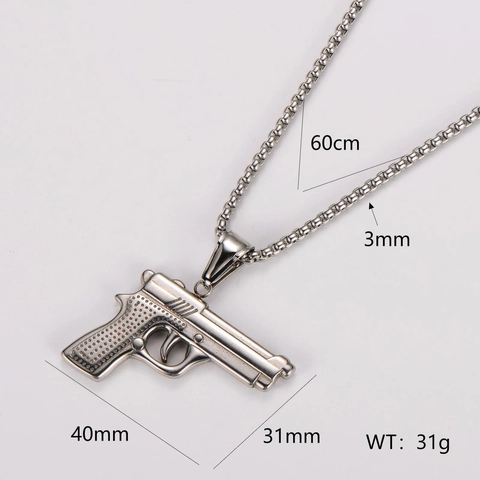 Collar Con Colgante De Pistola Acero Inoxidable 304 Joyas Hip Hop Hombre Tendencia