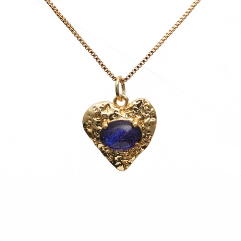 Herz Anhänger Halskette Kupfer Hammerschlag Textur Ovaler Zirkon Vergoldet Box Kette Schmuck Für Frauen
