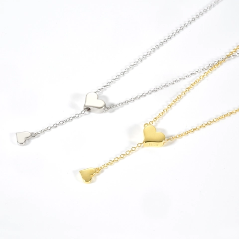 925 Sterlingsilber Herz Anhänger Halskette Für Damen Minimalistisch Doppelherz Y-Form Lariat Kette Eleganter Schmuck Geschenk