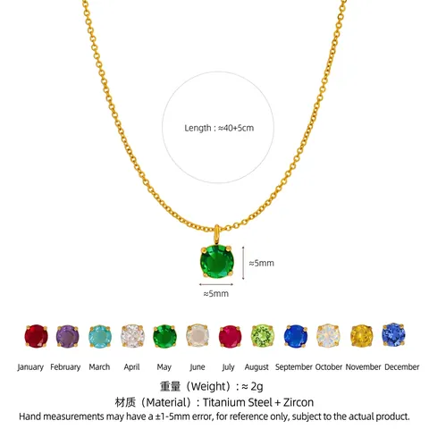 Collier Pendentif Zirconia Pierre de Naissance 12 Mois Acier Inoxydable Femmes Rond Quatre Griffes Bijoux Cadeau Anniversaire
