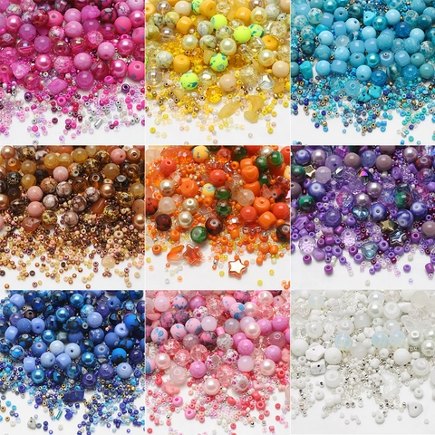 Mixed Glass Acrylic Resin Beads DIY Kit Seed Round Heart Star Shapes For Jewelry Making Bracelet Crafting Colorful