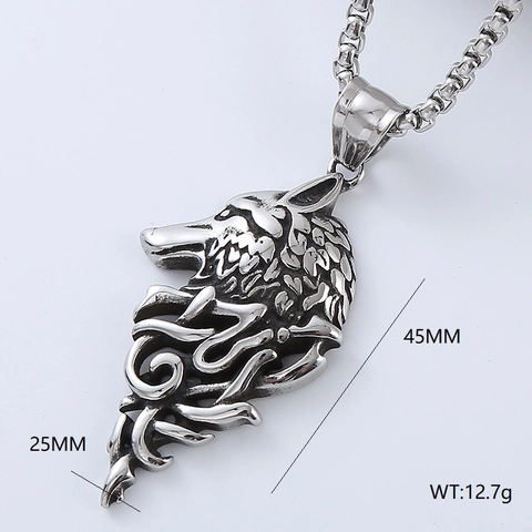 Stainless Steel Pendant Necklace Animal Head Wolf Eagle Dragon Hip Hop Punk Gothic Vintage Silver Men Jewelry