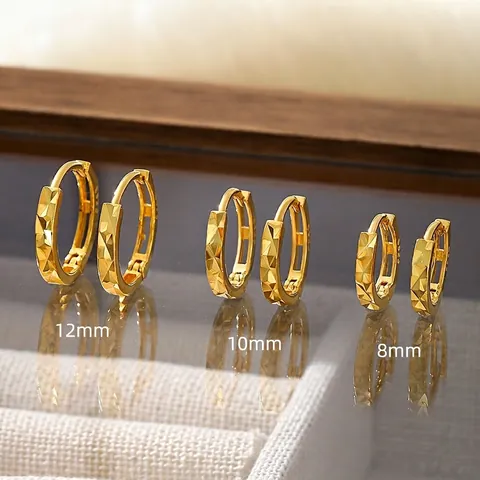 S925 Sterling Silver Hoop Earrings Geometric Faceted Diamond Cut Minimalist Modern Style Jewelry For Women