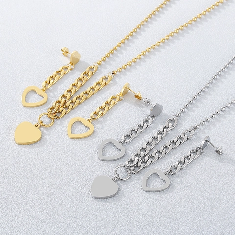 Collana Con Pendente A Cuore In Acciaio Inossidabile E Orecchini A Cuore Incavati Catena A Sfere E Maglia Donna