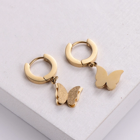 Mattierte Schmetterling Creolen 316L Edelstahl 18K Vergoldet Minimalistischer Eleganter Koreanischer Schmuck Für Damen