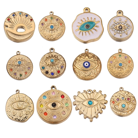 Evil Eye Anhänger Edelstahl 18K Vergoldet Emaille Strass DIY Schmuckherstellung Charms Schutzamulett Handwerk