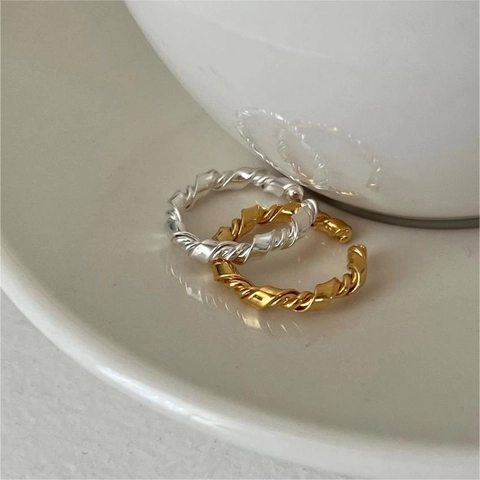 Handgefertigter 925 Sterling Silber Ring Minimalistisches Knotendesign Verstellbare Textur Offener Reifenschmuck