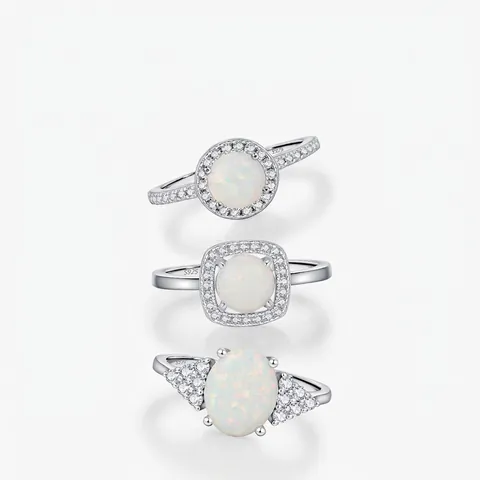 Eleganter Ring Aus 925er Sterlingsilber Mit Weißem Opal Und Zirkonia Halo Geometrischer Luxusschmuck Für Damen
