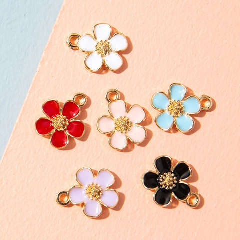 Flower Charms Pendants Alloy Enamel Colorful For DIY Jewelry Making Bracelet Necklace Findings Petal Floral