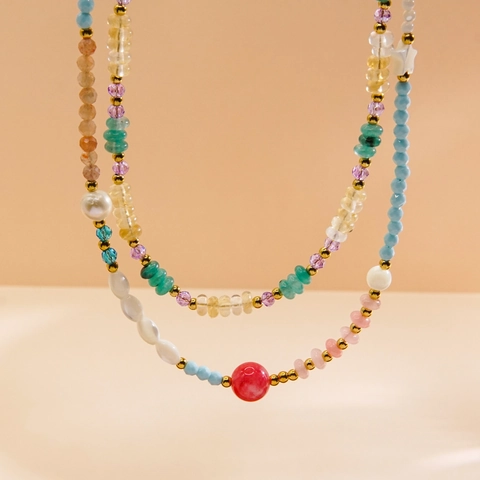 Beaded Necklace With Freshwater Pearl Natural Stone Crystal Shell And Stainless Steel Handmade Bohemian Elegant Jewelry For Women